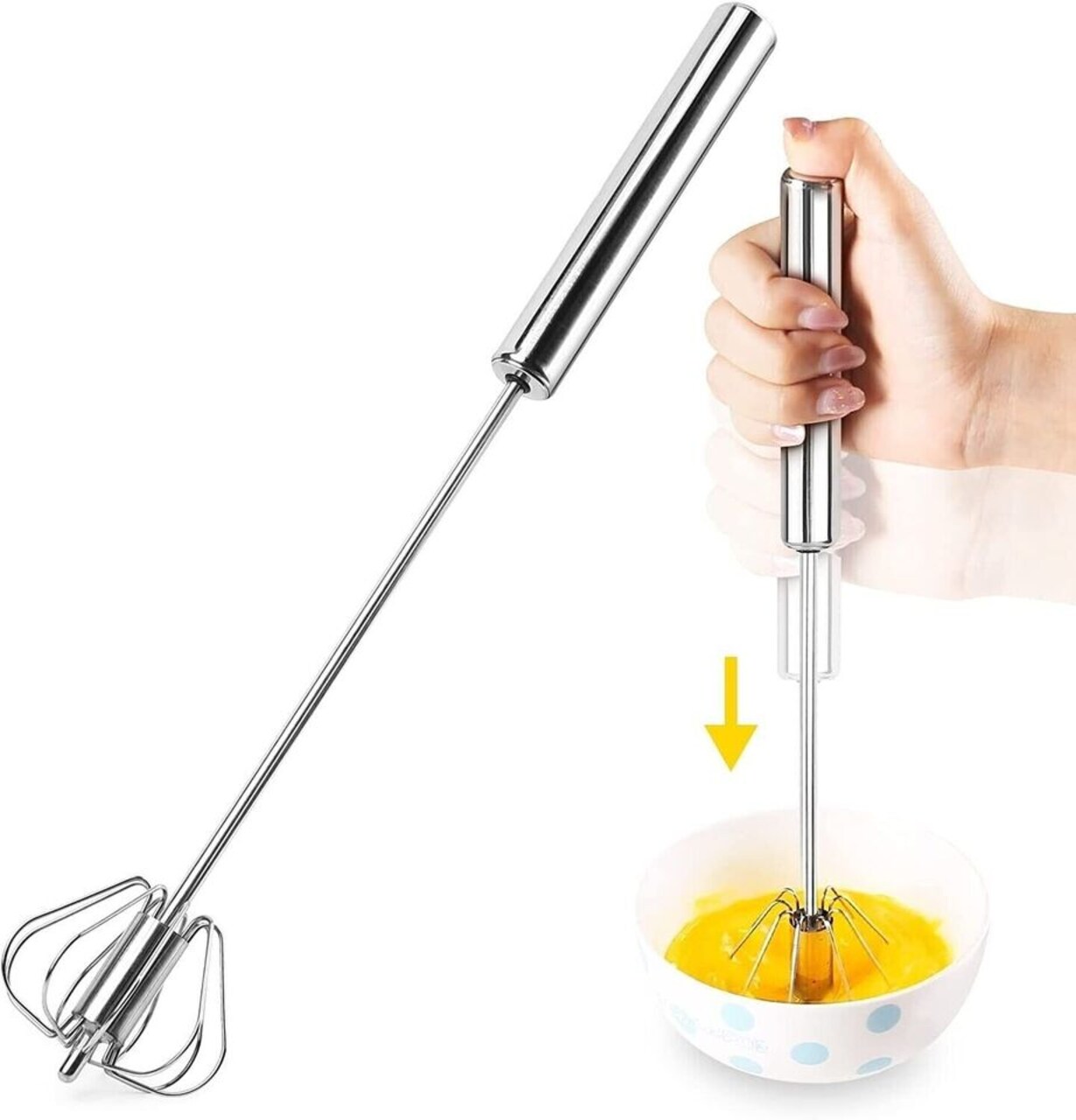 Hand Push Rotary Whisk Blender Versatile, Milk Frother Mixer Stirrer Kitchen Tool.